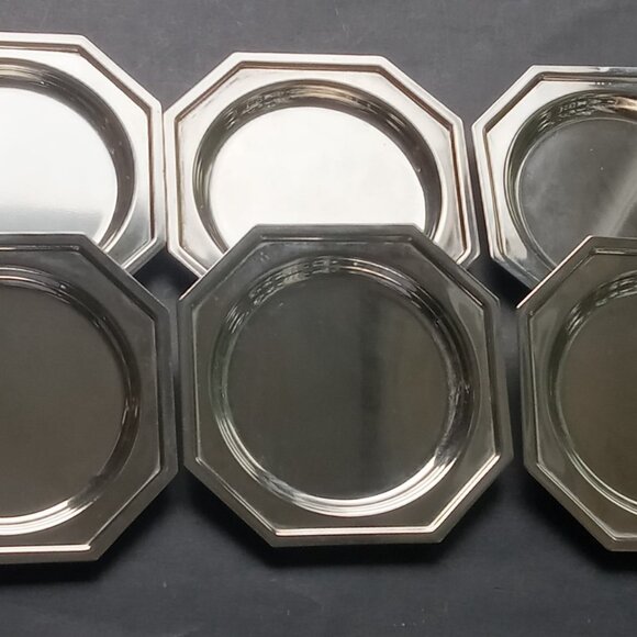 Silver Plate 6 Coasters Set Silverplate Nut Dishes Octagonal Elegance Art Deco - Picture 2 of 8